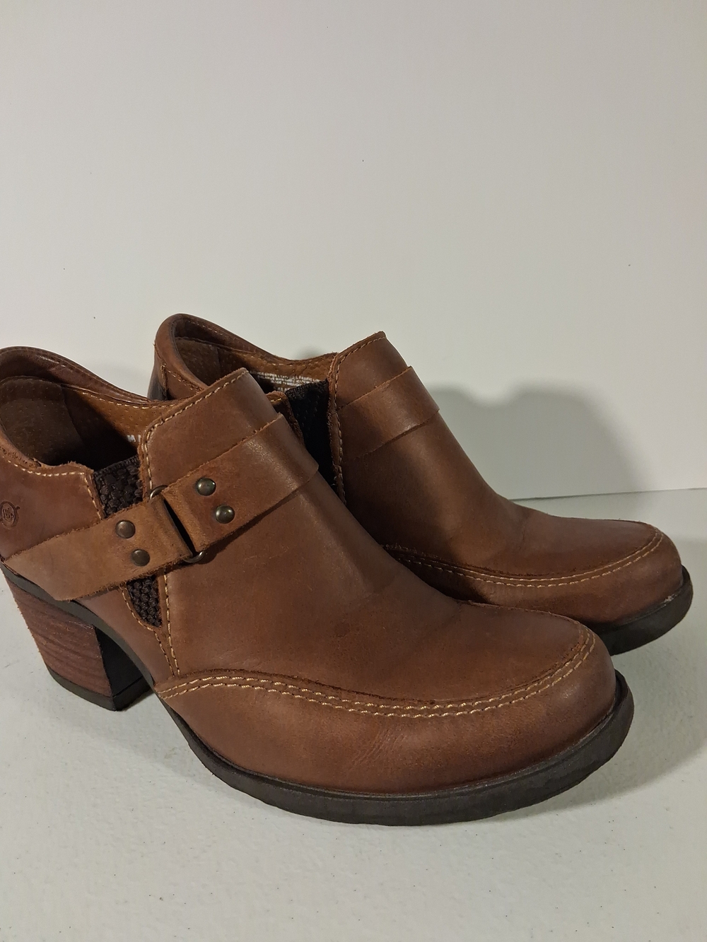 BORN Women's Shoes Brown Leather Slip On Block Heel Fall Boots Size 8 38 EU
